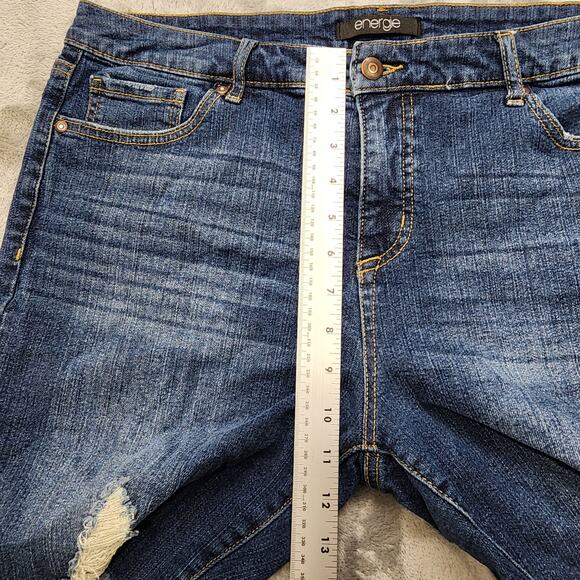 Energie Shorts Womens 15 Juniors Blue Bermuda Destructed Cut Off Hem Dark Wash - Picture 10 of 13